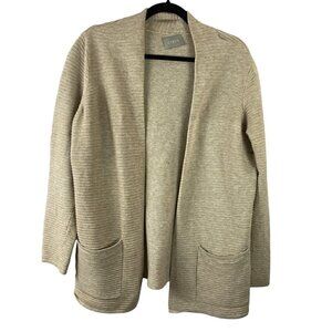 Cyrus Neutral Open Front Long Sleeve Pockets Ribbed Knit Cardigan Large Cream